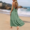 thumbnail image 3 of Women's Summer Maxi Dress Plus Size Solid Color Blackless Dress flowy Swing A Line Dress 2026 Casual Boho Sleeveless Spaghetti Strap Smocked Tiered Long Beach Sundresses for Women, 3 of 8
