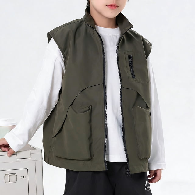 Abrigo y chaquetas casuales sin mangas y sin capucha de color sólido para niños, abrigo cálido sin mangas, chaqueta de polar, abrigo mediano a grande resistente al sudor para jóvenes, blusa de poliést