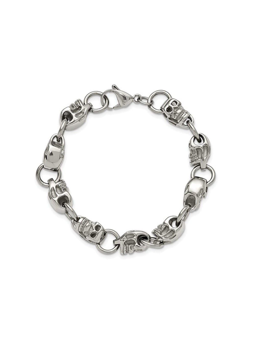 Gem & Harmony Mens Skull Bracelet in Stainless Steel 8.75 inch for Men