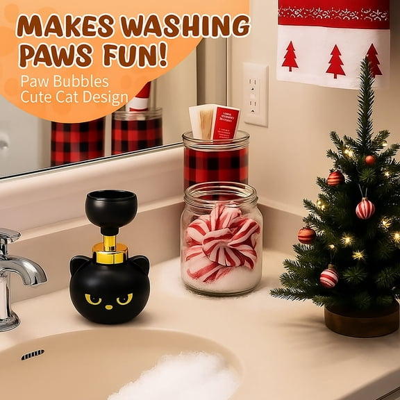 Black Cat Foam Soap Dispenser Cute Paw Print Hand Wash Bottle for Bathroom Kitchen Sink 6.3 Inch