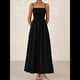 thumbnail image 5 of Vestidos Largos de Verano para Mujer, Vestido Informal con Tirantes Finos, Fruncido, Corte A, y Fluido. Negro S, 5 of 7