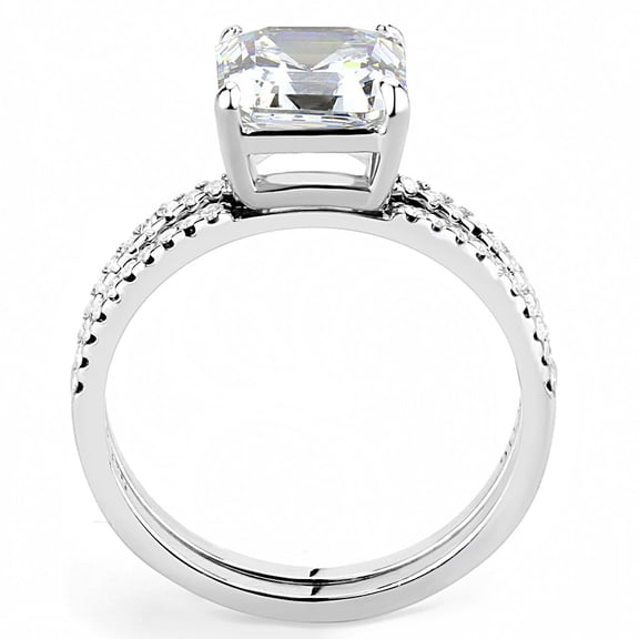 DA065 - High polished (no plating) Stainless Steel Ring with Cubic in Clear