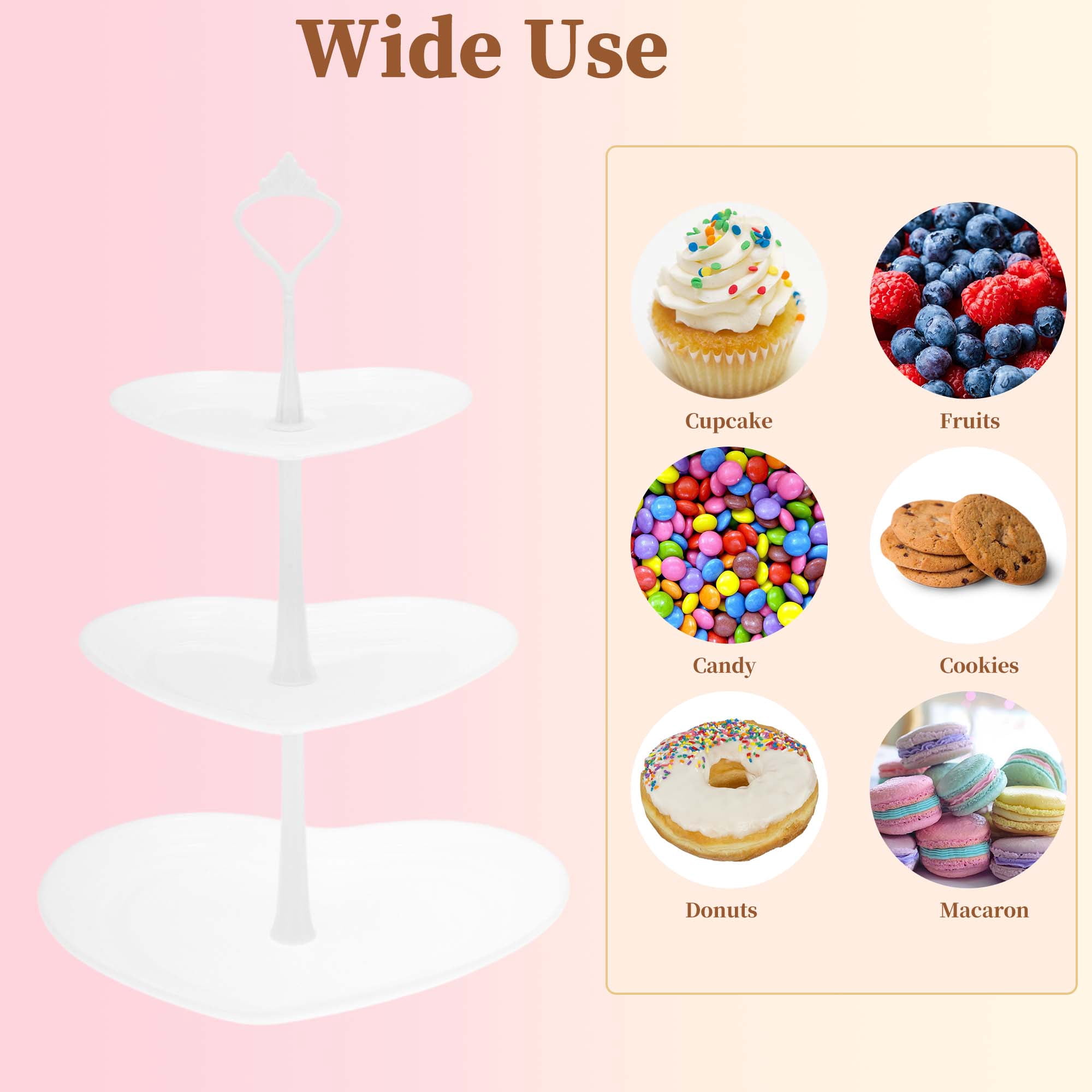 Unique Bargains 3-Layer Heart Shaped Cupcake Stand For Pastries Donuts White