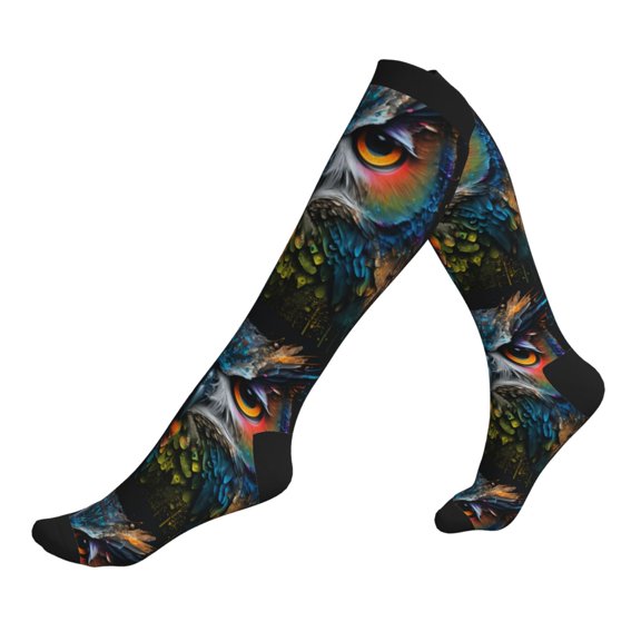 Unisex Sports Compression Socks for Nurses, Travel, Hiking & Office Work for Men Women, Rainbow Owl Face Cool