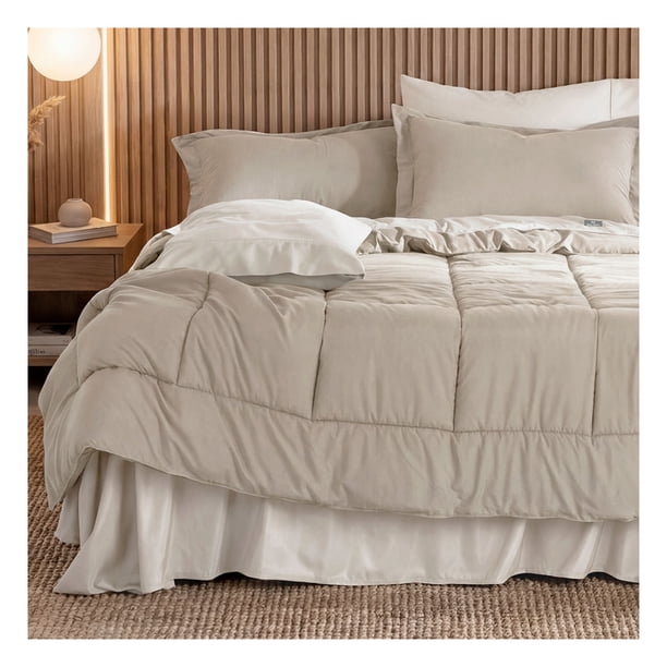 Set Edredón King Size + Funda De Almohada + Sábanas 7 Pzas Real Textil Khaki - Beige