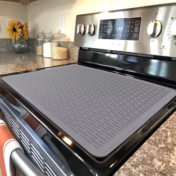 Saisi Silicone Stove Top Cover for Electric Stove, 28 x 20 Inch Gray Stove Mat for Glass Top Stove, Cooktop Protector, Non-Slip Dish Drying Mats for Kitchen, Range Covers