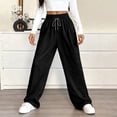 thumbnail image 5 of Women's High Waisted Elastic Waistband Trousers Pants Slacks, Straight Leg Stretchy Solid Color Casual Work Office Lounge Wear for Women | Aestivo,Black M, 5 of 9