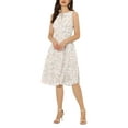 thumbnail image 2 of INSPIRE CHIC Women's Dress Summer Floral A-Line Knee Length Sleeveless Pleated Midi Dress L White, 2 of 6