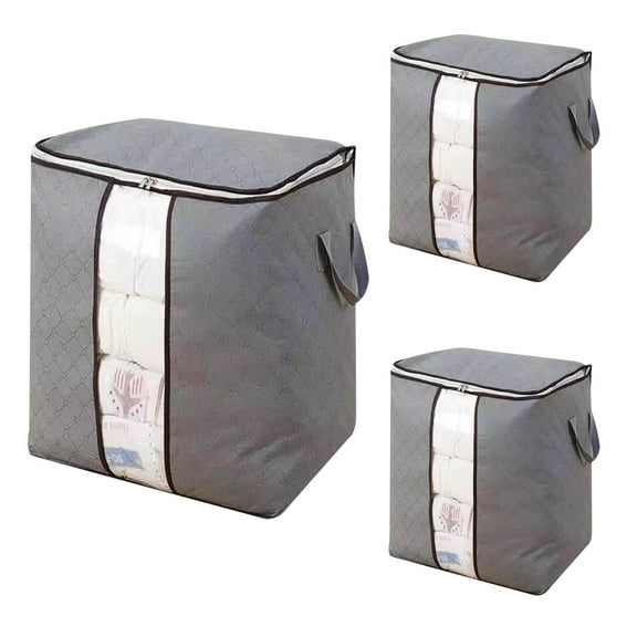 100Fens 3Pcs Zippered Storage Bag for Closet King Comforter, pillow, quilt, bedding, Clothes, Blanket Organizers with Large Clear Window & Carry Handles Space Saver