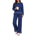thumbnail image 5 of UVN Outfits Sets for Women Casual 2 Piece Lounge Sets Fall Long Sleeve Tops and Wide Leg Pants Tracksuits Pajamas Sets with Pockets, 5 of 12