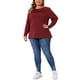 thumbnail image 2 of Blusa de mujer de talla grande Agnes Orinda con detalle de pliegues frontales, cuello redondo, manga larga, camiseta básica casual 1X burdeos, 2 of 6