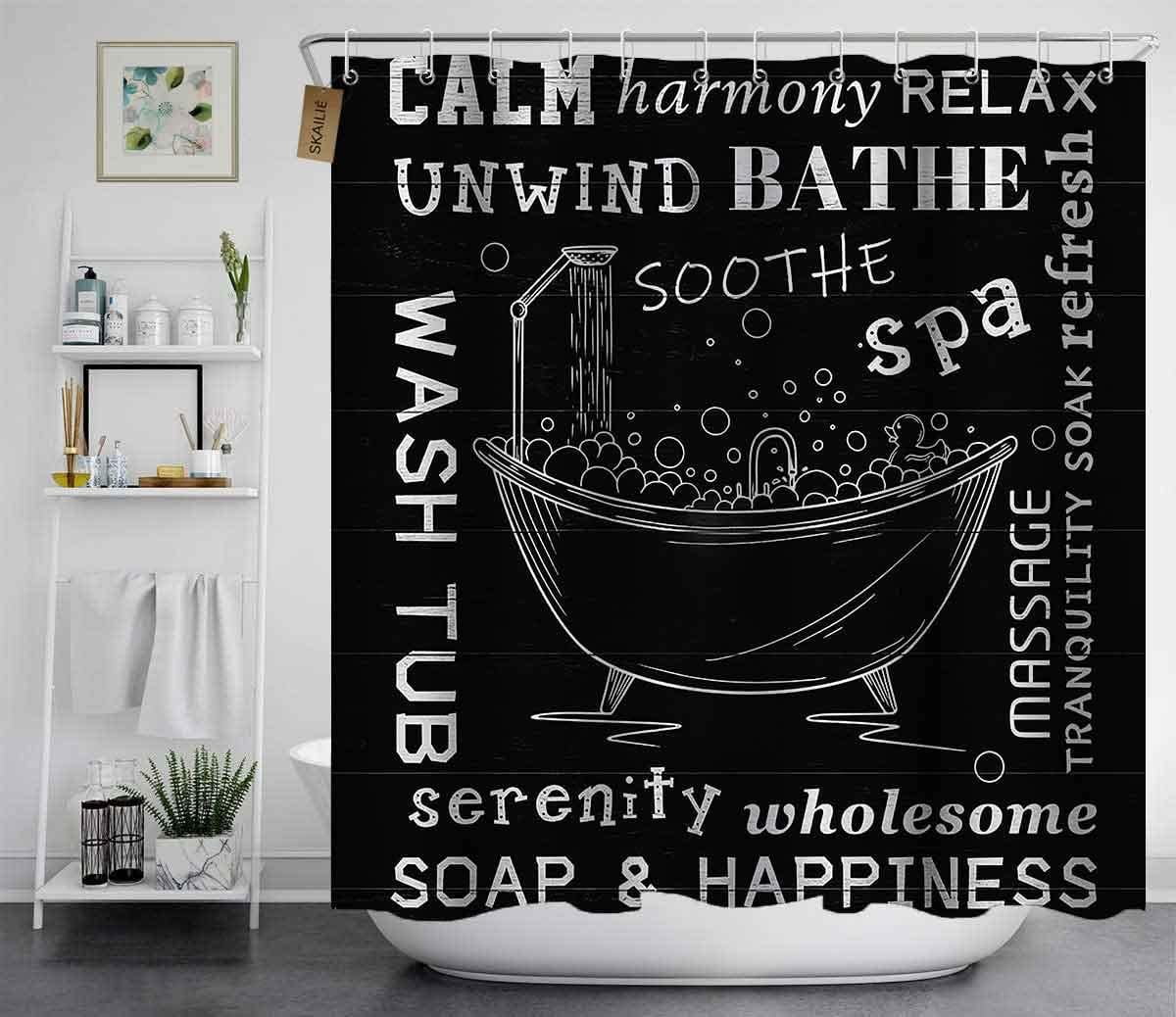 4PCS Get Naked Shower Curtain Set, Funny Quotes Black Letters Barnwood Country Rustic Farmhouse Bathroom Decor, Waterproof Fabric Shower Curtain, Non-Slip Bath Mat Toilet Rug, Don't Get Naked