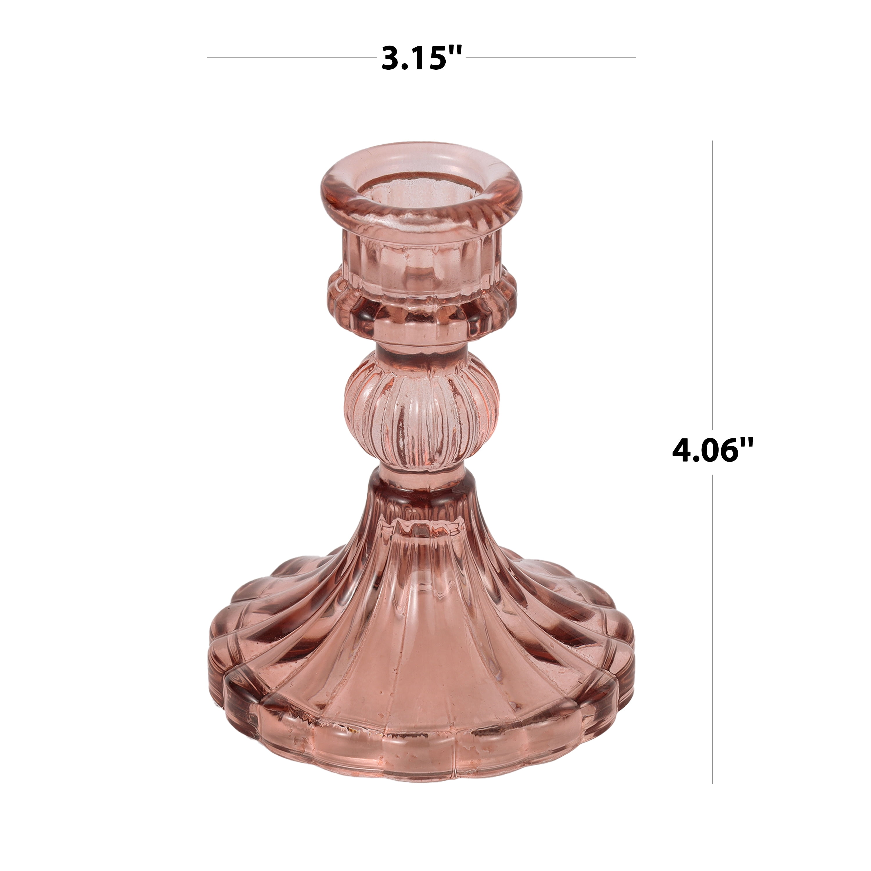 Home Decor Collection Sterling & Noble Home Pink Translucent Glass Decorative Tabletop Taper Candle Holder, Small