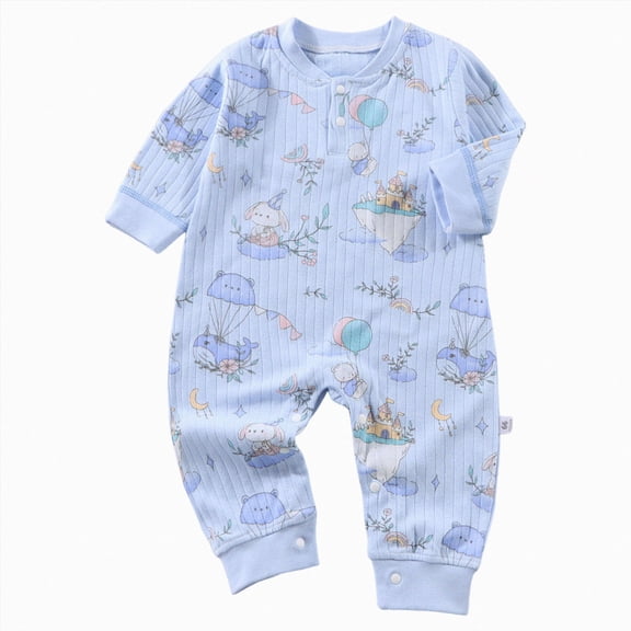 CAUYDY Baby Bodysuit Long Sleeve Romper Newborn Fall Winter Pajamas Preemie Infant Boys Girls Sleepers Loungewear Sizes 0-3 Months,Sky Blue