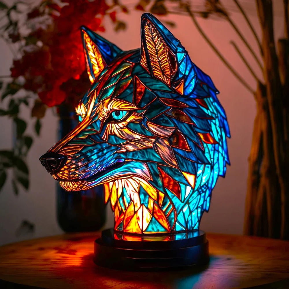 Angfeng Stained Resin Animal Night Light Resin Stained Glass Bedside Light Home Ornament(Dragon)