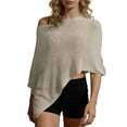 thumbnail image 2 of Women's off Shoulder Knit Cropped Tops Lightweight Hollow out Knit Beach Cover Up with Asymmetric Hem Womens Beach Cover up Khaki One Size, 2 of 8