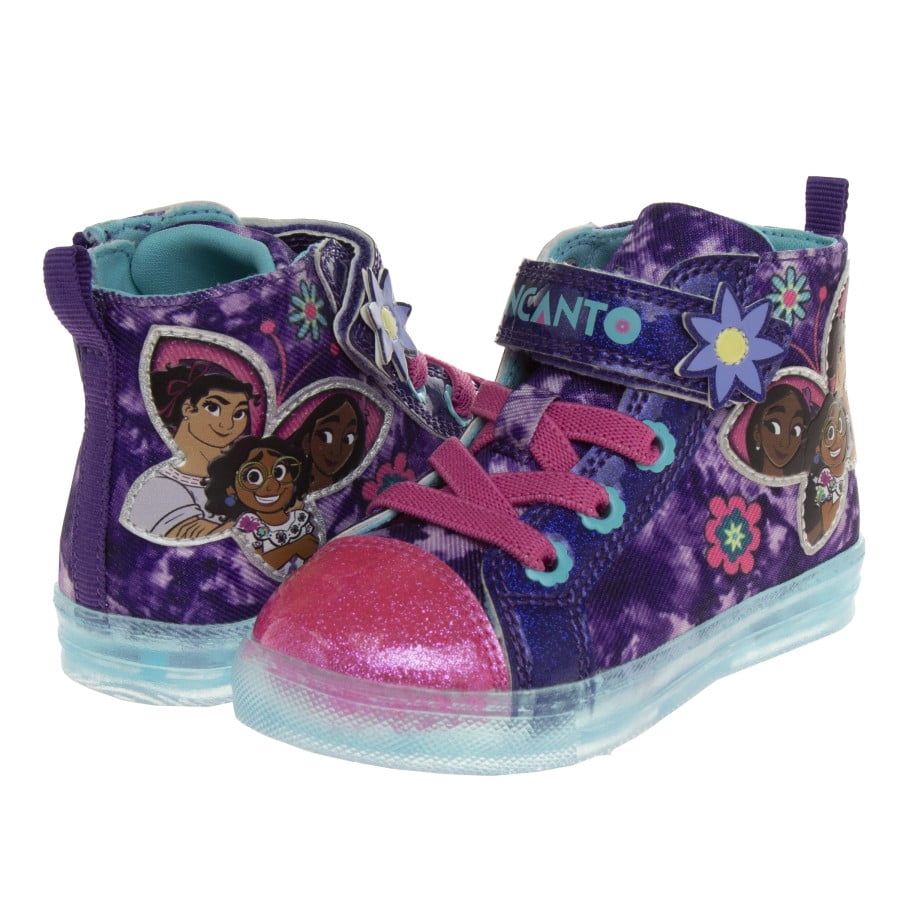 Disney Encanto Toddler Girls High Top Sneakers with 3 Multi Lights, Purple Blue, Size: 7