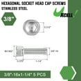thumbnail image 2 of Uxcell Hex Socket Bolts (3/8"-16x6"), 304 Stainless Steel Hex Socket Drive Screw, Silver Tone, 2 of 6