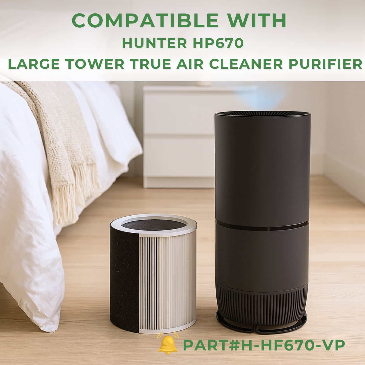 Nispira HP670 True HEPA Replacement Filter Set Compatible with Hunter HP670 Large Tower Air Purifier, Includes 4 Carbon Pre-Filters, Compare to H-HF670-VP, 1 Set