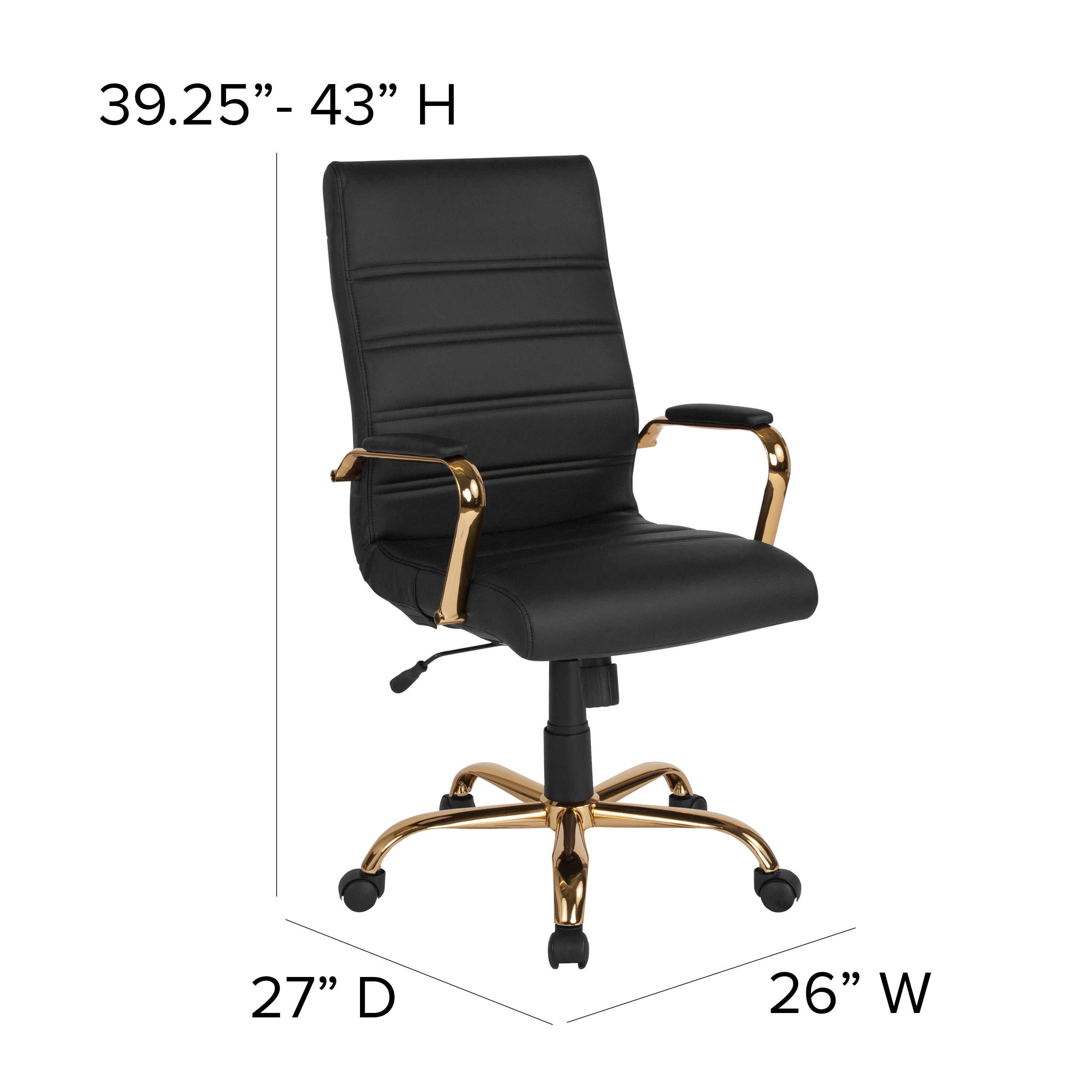 Emma + Oliver High Back Black LeatherSoft Executive Swivel Office Chair with Gold Frame/Arms