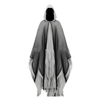 DAMAI Halloween Hooded Cloak,Scary Ghost Tattered Robe,Renaissance Medieval Wizard Death Cape for Adult Men Women