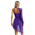 thumbnail image 2 of Miaeowve Women Lyrical Dance Leotard Asymmetrical Dress Sheer Mesh Skirt Stage Performance Dancewear Purple M, 2 of 6