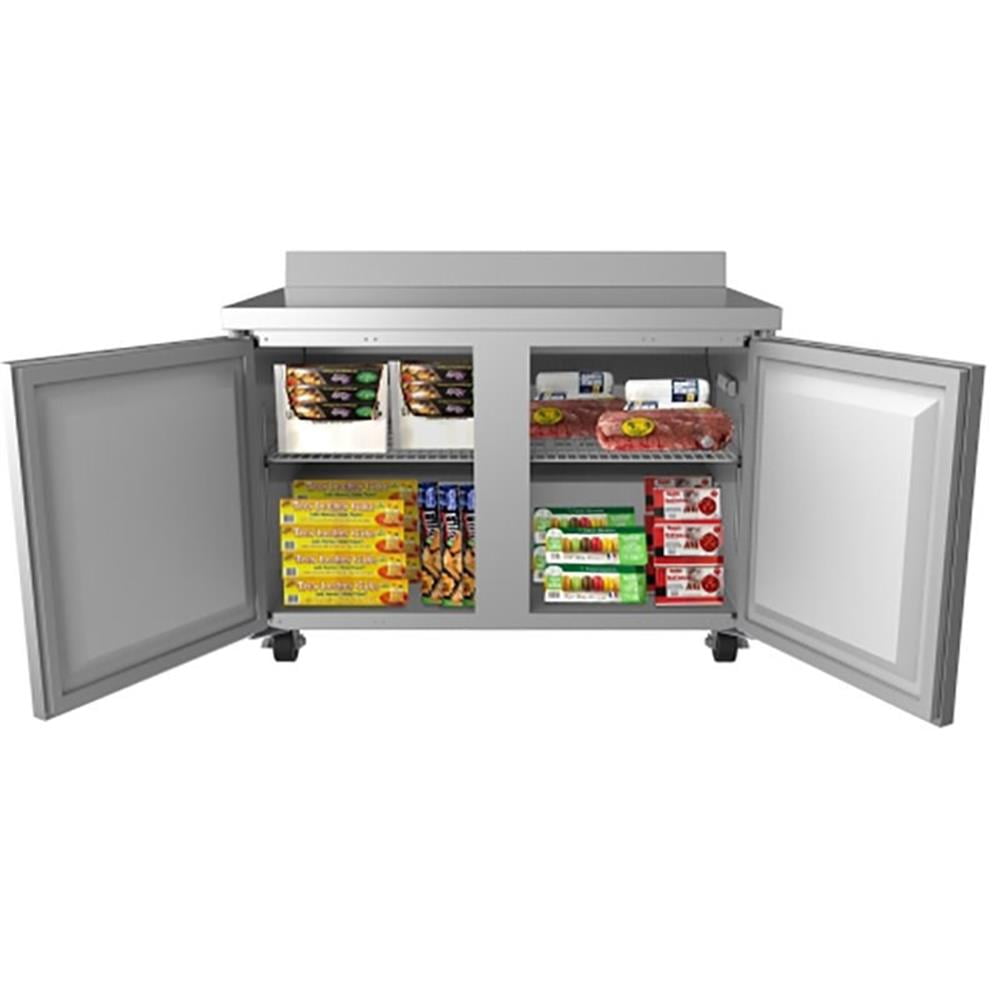 Pemberly Row 48" 2-Door Stainless Steel Worktop Commercial Freezer in Silver