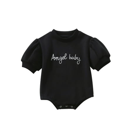 

Calsunbaby Summer Infant Baby Girls Boys Angel Baby Letter Printed Romper Ruffle Puff Sleeve Jumpsuit