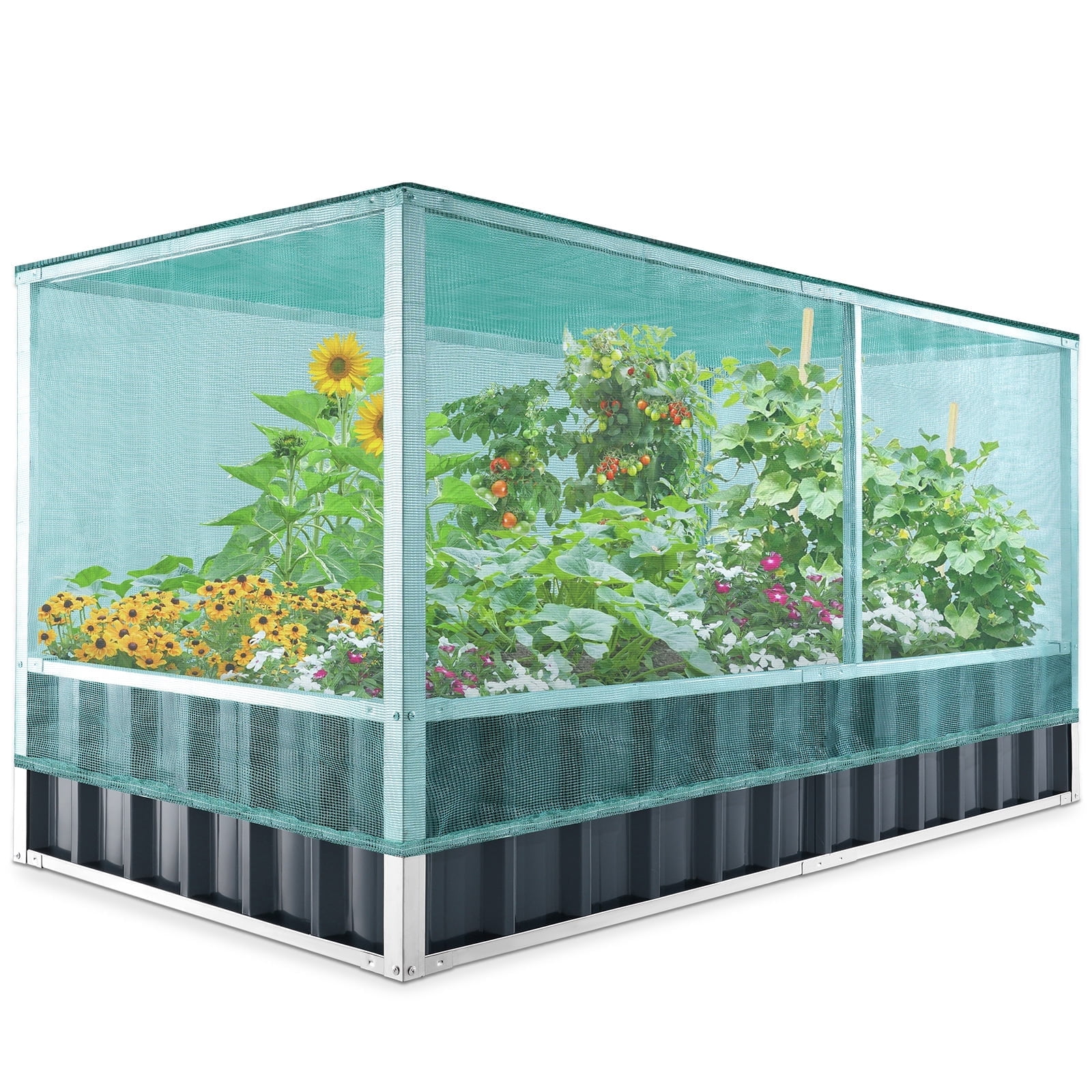 KING BIRD 68" x 36" x 34.6" Raised Garden Bed with Garden Anti Bird Protection Netting Structure, Galvanized Steel Metal Planter Kit Box
