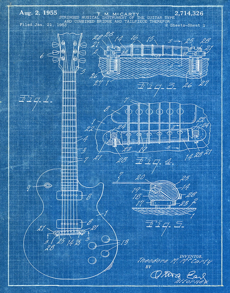 Gibson Guitar 1955 Patent Print Digital Download Printable Wall Art Music Lover Musicians Gift Holiday Gift Friend Gift Includes 12 Prints