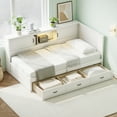 thumbnail image 4 of Harper & Bright Designs Twin L-Shaped Daybed with Drawer and and Bookcase, Twin Size Corner Bed Wooden Captain Bed with Led Downlight and USB Port for Small Room Bedroom Guest Room, White, 4 of 13
