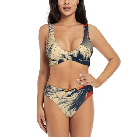 Zeuib American Bald Eagle A High Waisted Tummy Control Bikini Set - Knot Front Push Up Top & Cheeky Thong Bottom  Two-Piece Swimsuit for Women-Small