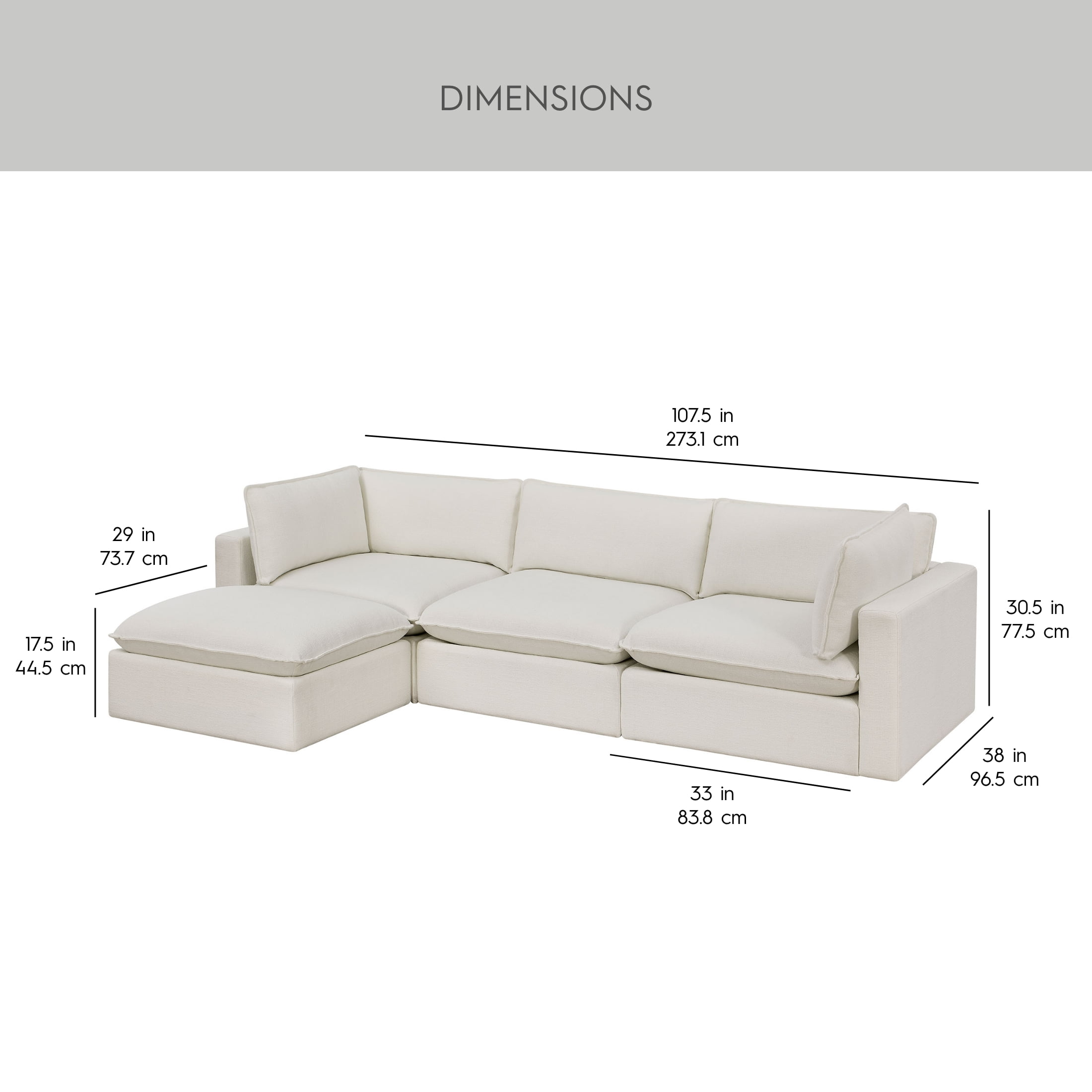 Better Homes & Gardens Weston 107.5" Cloud Modular Sectional Sofa, White