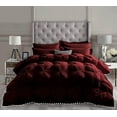 thumbnail image 2 of D.N.G. BEDDINGS Luxurious 3 Piece Pom Pom Pinch Pleated Comforter Set, 800 Thread Count, 100% Egyptian Cotton, White Vintage Pom-Pom Fringe (King/California King Size Solid Wine Color), 2 of 5