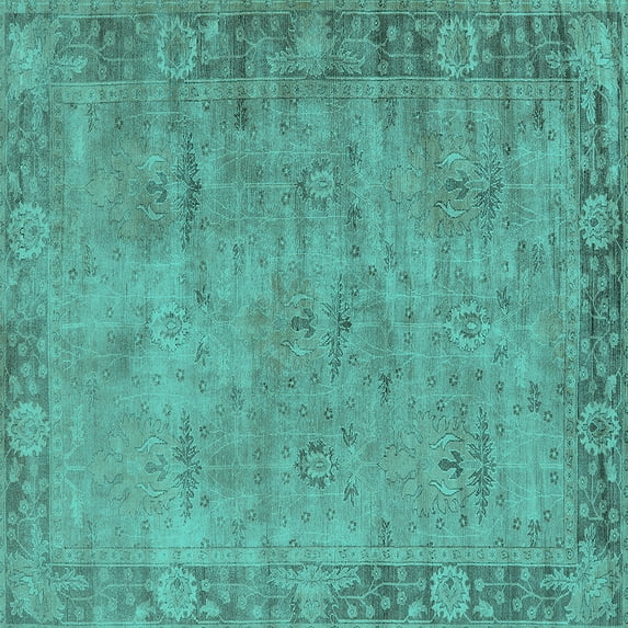 Ahgly Company Indoor Square Oriental Turquoise Blue Industrial Area Rugs, 5' Square