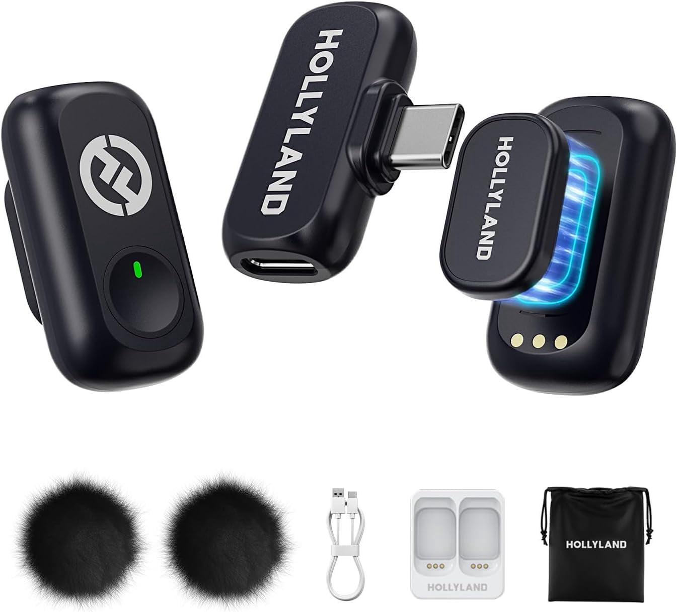 Hollyland LARK A1 Mini Duo Wireless Microphone for USB-C Smartphones, 2-Person Lavalier Mic for Vlogging, Streaming & Podcast, Space Gray (Bundle)