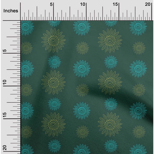 oneOone Silk Tabby Fabric Spiral & Floral Block Print Sewing Fabric BTY 42 Inch Wide