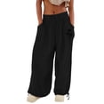 thumbnail image 2 of Women's Casual Pants Women'S Cargo Pants Baggy Wide Leg Pants Black Loose High Waist Sweatpants Multi Pockets,Black Women's Casual Pants L, 2 of 9