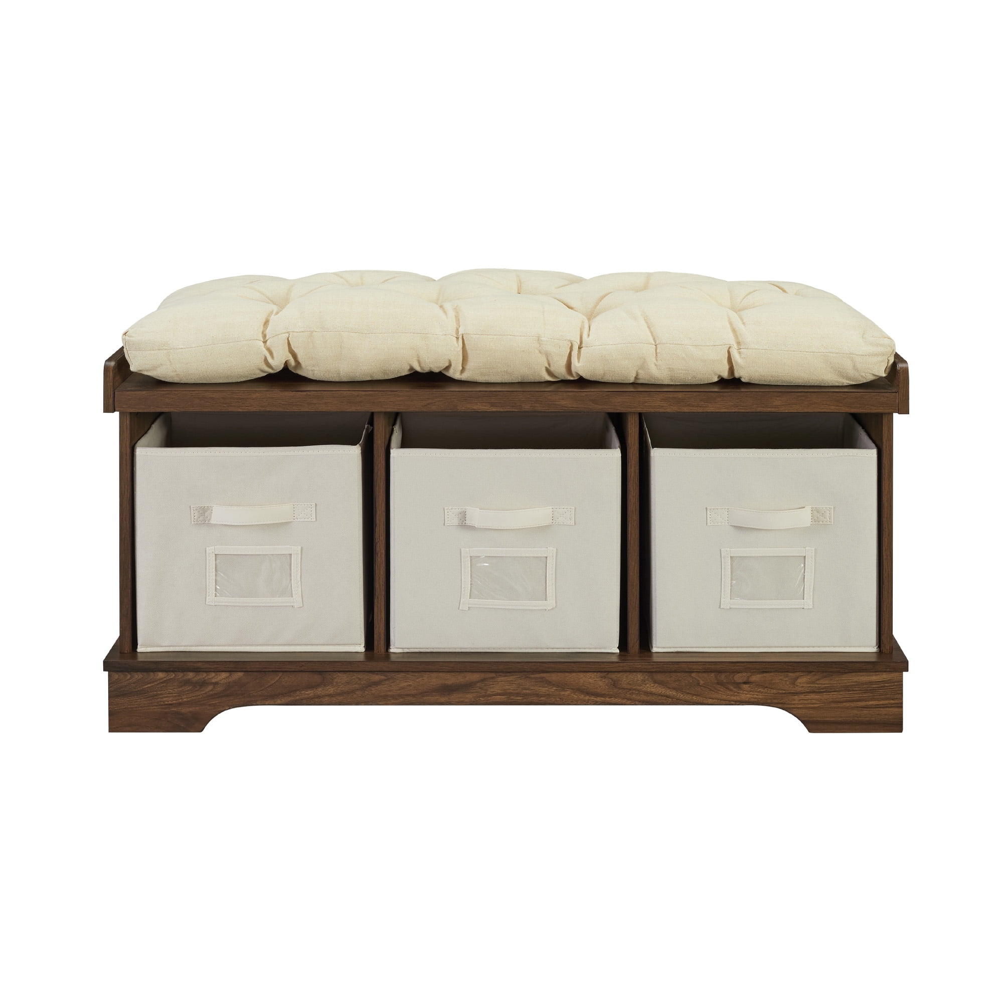 Woven Paths Storage & Tufted Bench, Dark Walnut