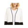 thumbnail image 3 of Charter Club Women's Petite Faux-Leather-Trim Colorblock Cardigan White Size Petite, 3 of 3