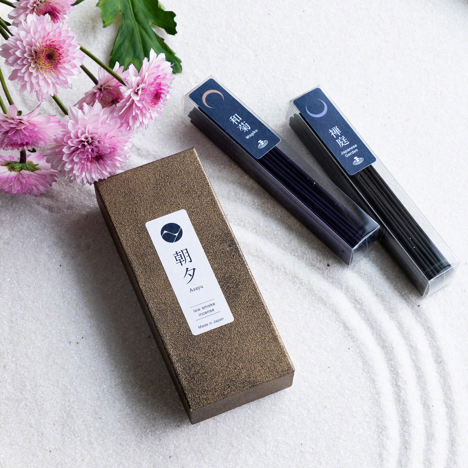 Asayu Japan Low Smoke Incense Sticks Set Japanese Garden & Chrysanthemum Made in Japan 1.41oz