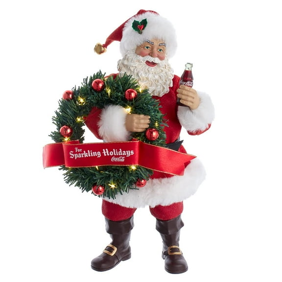 Kurt Adler 10.5" Fabriche Coca-Cola Battery Operated Santa With Lighted Wreath
