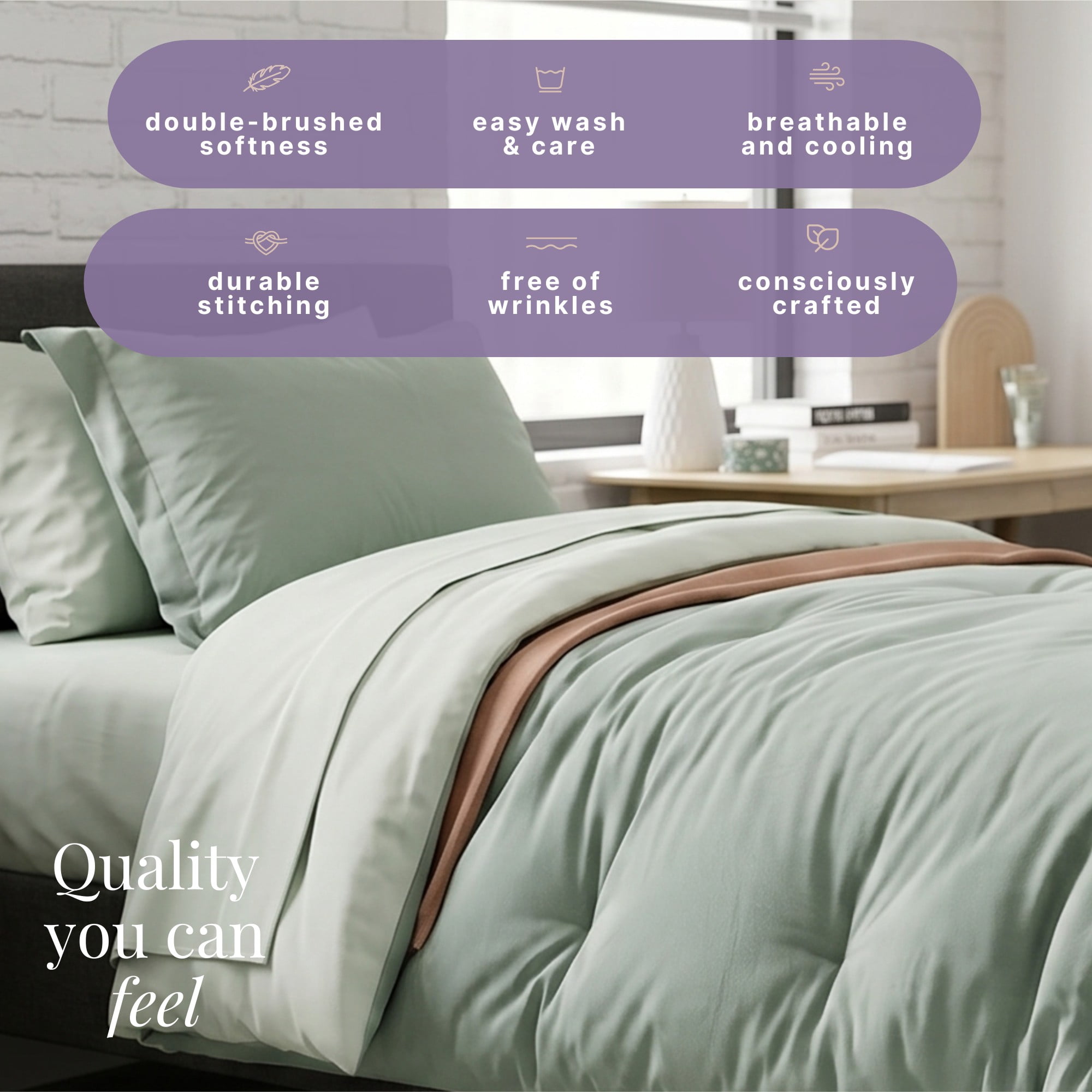 Nestl Back to College Dorm Room Essentials, Twin XL Comforter Sets, Dorm Bedding, Twin Xl Bed In a Bag with All Dorm Accessories and Bedding, Sage Green