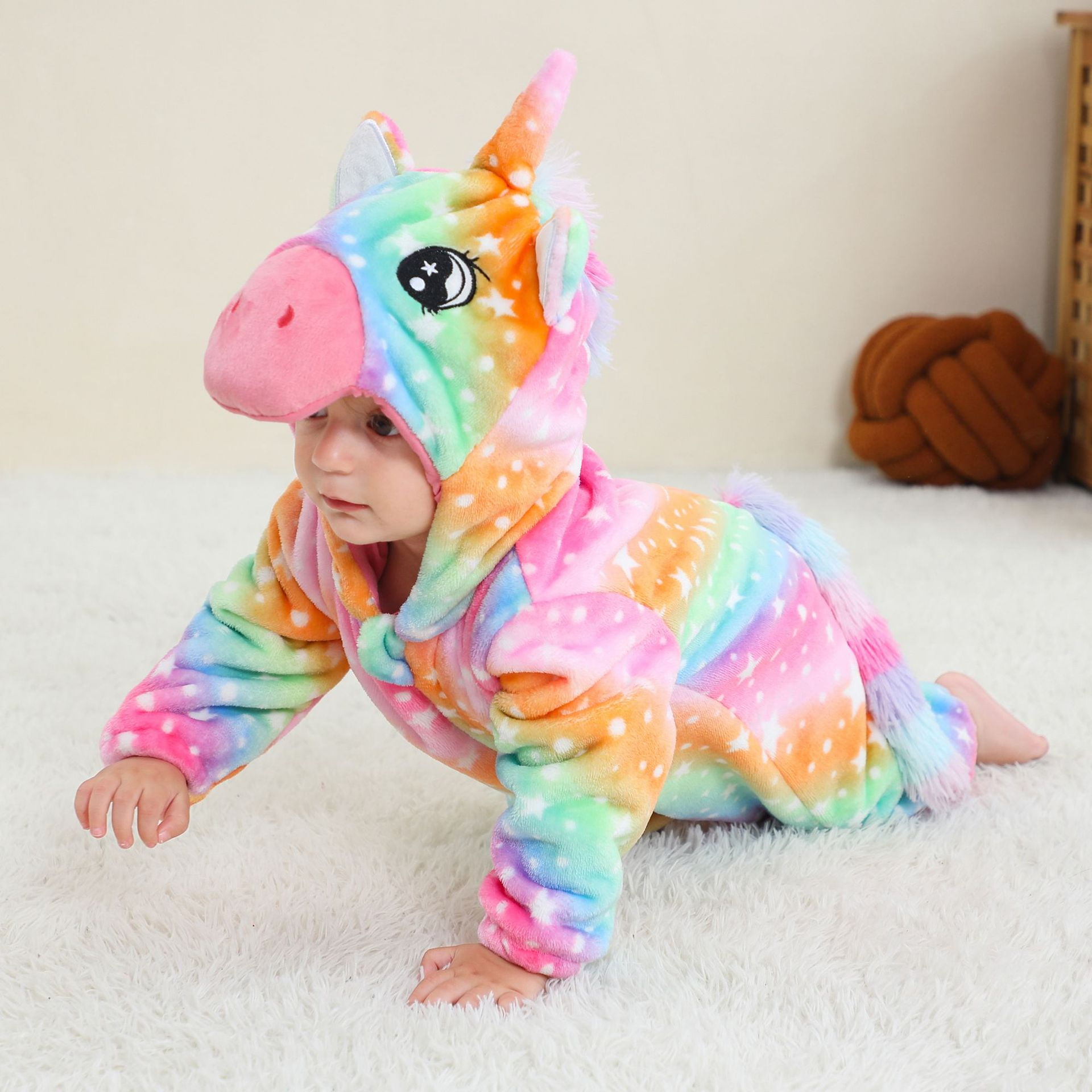 ATAIKU Baby Animal Unicorn Onesie Flannel Hooded Romper for Infant Winter Playsuit Jumpsuit for Boys and Girls Toddler Overall Outfit
