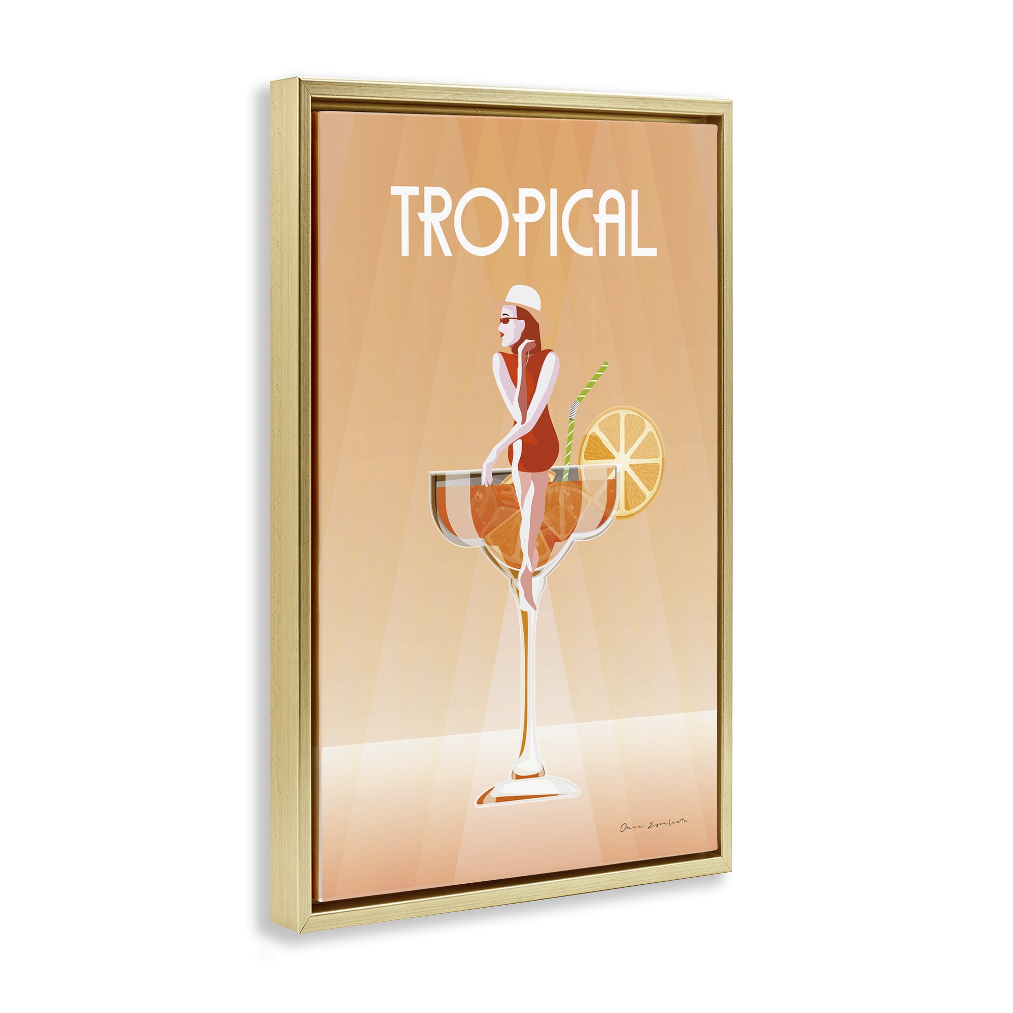Stupell Industries Tropical Drink Girl Food & Beverage Painting Gold Floater Framed Art Print Wall Art, 21 x 31
