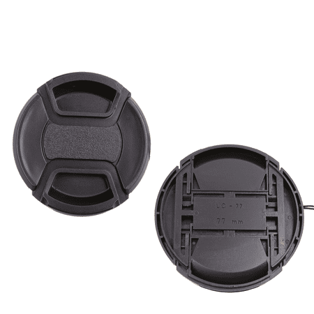 Foto&Tech 2 Pieces Center Pinch Snap-On Front Lens Cap Cover with Anti Lost String Compatible with Nikon Sony Fujifilm Pentax Panasonic Olympus Other DSLR Camera Lens (77mm)
