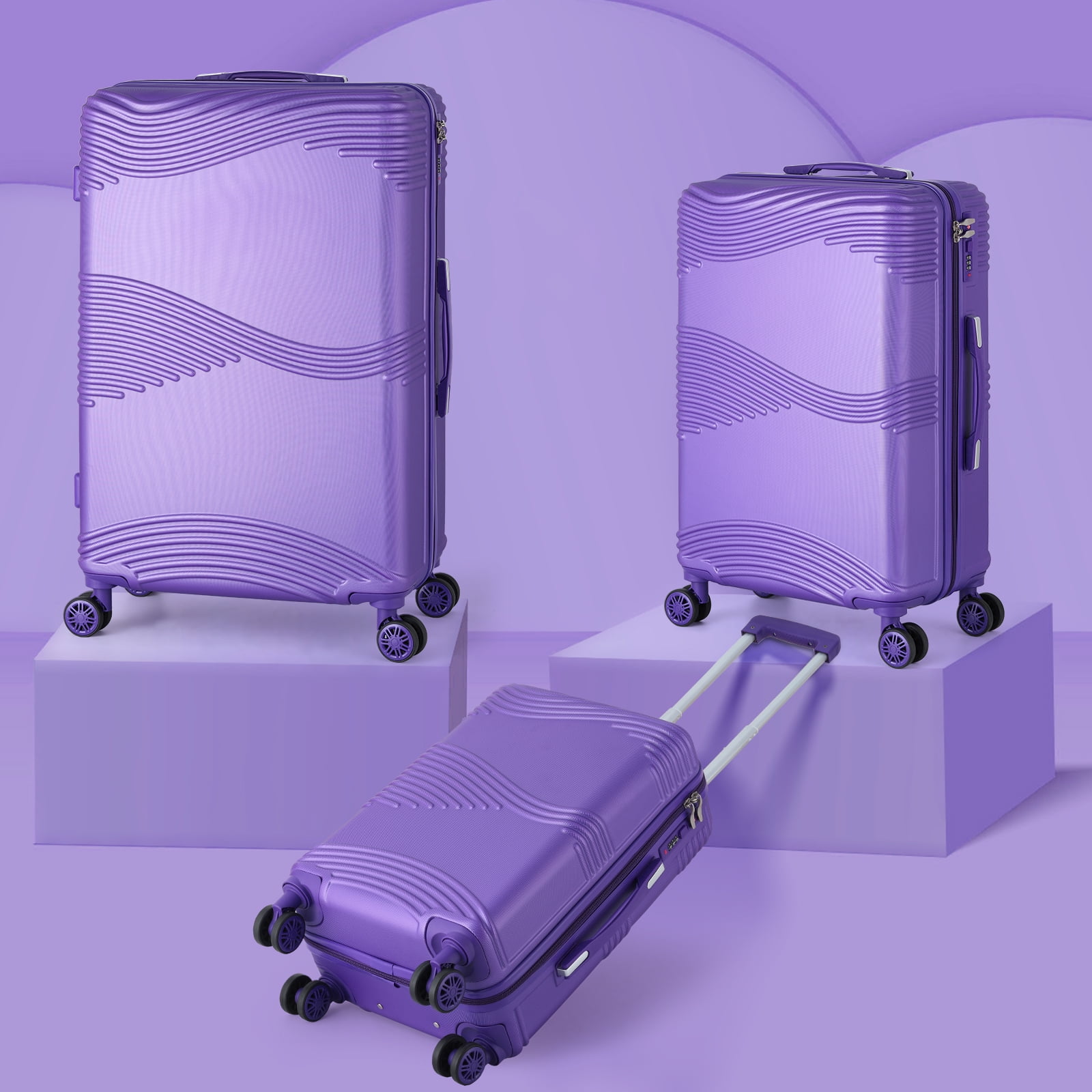 3PCS Hardshell Suitcase Set Roller Luggage Travel Set Spinner,Lavender