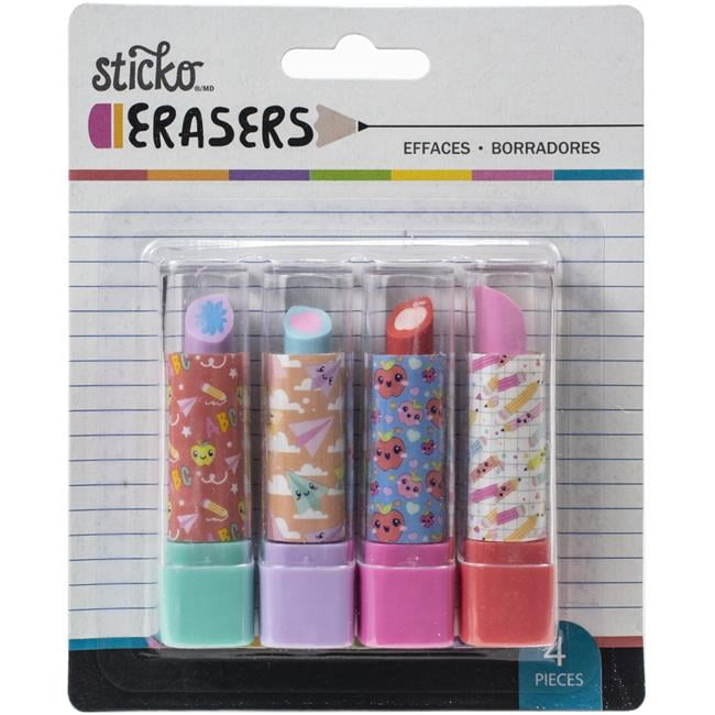 Sticko 8600548555 Retractable Lipstick Erasers, School 4 per Pack