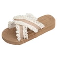 thumbnail image 4 of Rokment Women's Woven Fringe Platform Flat Backless Dress Sandals Bohemian Beach Yoga Mat Cushioned Comfortable Walking Slip on Slides Summer Shoes For Vacation Khaki Size 8.5, 4 of 4