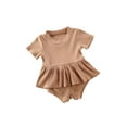 thumbnail image 5 of Qiylii Baby Girls Solid Color Clothes Set, Ruffle Hem Tops+Drawstring Shorts, 5 of 6